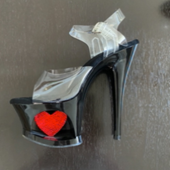 Pleasers Stilettos | MOON-708HRS | Black + Clear + Red Crystal Hearts | NWOT - Picture 4 of 16